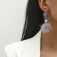 Fluffy Pom Pom Earrings, Zinc Alloy, plated, fashion jewelry & for woman & with rhinestone 