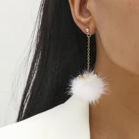 Fluffy Pom Pom Earrings, Zinc Alloy, with Mink fur, plated, fashion jewelry & for woman 