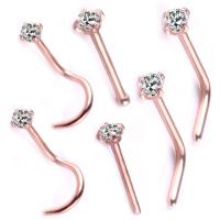 ステンレス鼻ピアス ジュエリー, ステンレス, メッキ, 6個 & ライン石のある, 無色, 0.8*7mm,0.8*8mm, 売り手 セット