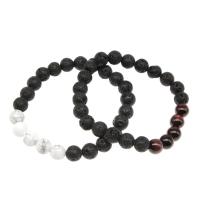 Pulsera de Piedras Preciosas, ágata de fuego, con Magnesita, Esférico, pulido, Joyería, en blanco y negro, 9*9mm, Vendido por Sarta