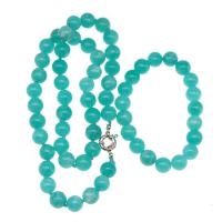 Amazonite ファッションアクセサリーセット, ブレスレット & ネックレス, ラウンド形, 洗練されました。, 2個 & ファッションジュエリー, ブルー, 10*10mm, 売り手 セット