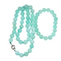 ​Amazonite​ Jewelry Set, bracelet & necklace, Round, polished, 2 pieces & fashion jewelry, blue, 10*10mm 