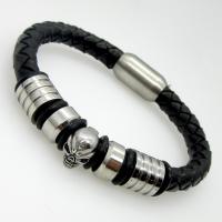 Pulsera de cuero , con acero inoxidable, Calavera, Joyería & para hombre, Negro, 215mm, 13mm, 8mm, 12mm, Vendido por UD