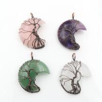 Gemstone Pendantifs en laiton, Pierre naturelle, avec laiton, lune, Forme différente pour le choix & unisexe, plus de couleurs à choisir Vendu par PC