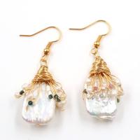 Boucles d'oreilles d'eau douce de Perle , perle d'eau douce cultivée, avec laiton, Placage, pour femme, blanc Vendu par paire