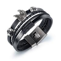 Men Bracelet, Zinc Alloy, with PU Leather, for man, black, 20mm .27 Inch 