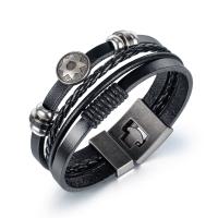 Men Bracelet, Zinc Alloy, with PU Leather, for man, black, 20mm .27 Inch 