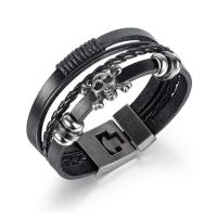 Men Bracelet, Zinc Alloy, with PU Leather, for man, black, 20mm .27 Inch 