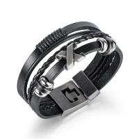 Men Bracelet, Zinc Alloy, with PU Leather, for man, black, 20mm .27 Inch 