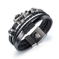 Men Bracelet, Zinc Alloy, with PU Leather, for man, black, 20mm .27 Inch 