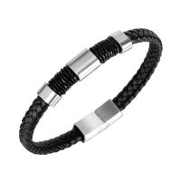 Men Bracelet, Titanium Steel, with PU Leather, for man, black, 7mm .87 Inch 