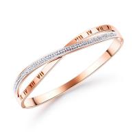 Titanium Steel Bracelet & Bangle, rose gold color plated, fashion jewelry & micro pave cubic zirconia & for woman, 3.4mm, Inner Approx 58mm .89 Inch 