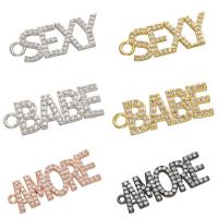 Cubic Zirconia Micro Pave Brass Pendant, Alphabet Letter, plated & micro pave cubic zirconia 