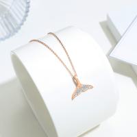 Collier de bijoux de titane, Acier titane, avec 1.97inch chaînes de rallonge, Plaqué de couleur d'or rose, bijoux de mode & pavé de micro zircon & pour femme .34 pouce, Vendu par brin