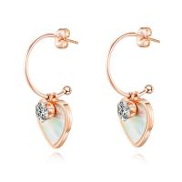 Boucles d'oreilles en acier titane, Plaqué de couleur d'or rose, bijoux de mode & pavé de micro zircon & pour femme Vendu par paire