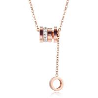 Collier de bijoux de titane, Acier titane, avec 1.97inch chaînes de rallonge, Plaqué de couleur d'or rose, bijoux de mode & pavé de micro zircon & pour femme, 8mm .14 pouce, Vendu par brin