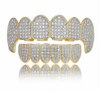 Messing Hip Hop Teeth Grillz, plattiert, unisex & Micro pave Zirkonia, keine, 53x18mm,41x11mm, verkauft von PC