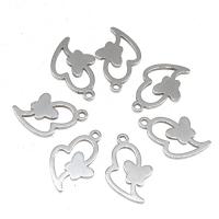 pendentifs de cœur en inox , acier inoxydable, coeur, Placage, DIY, argent, 16*10*1mm, Vendu par PC