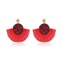 Fashion Tassel Earring, Cloth, with Zinc Alloy, for woman & leopard pattern 