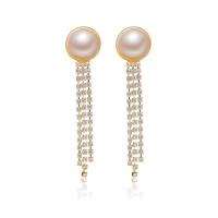 Moda flecos pendientes, aleación de zinc, con Perlas plásticas, chapado en color dorado, para mujer & con diamantes de imitación, Blanco, 60mm, 5parespareja/Bolsa, Vendido por Bolsa