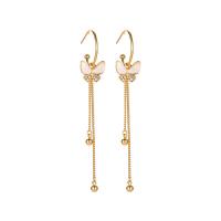 Moda flecos pendientes, aleación de zinc, chapado en color dorado, para mujer & con diamantes de imitación, Rosado, 90mm, 10parespareja/Bolsa, Vendido por Bolsa