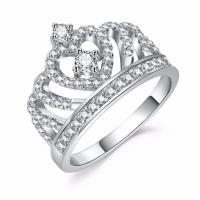 Zinc Alloy Finger Ring, with Cubic Zirconia, Crown, plated, fashion jewelry & for woman, silver color 