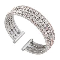 Messing Manschette Armband, mit Strass, Kreisring, plattiert, Modeschmuck & für Frau & mit Strass, Silberfarbe, 58*18mm, verkauft von PC