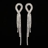 Moda flecos pendientes, metal, con diamantes de imitación, borla, chapado, Joyería & para mujer & con diamantes de imitación, más colores para la opción, 17*84mm, Vendido por Par