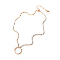 Collier de bijoux de titane, Acier titane, avec 2.56inch chaînes de rallonge, Rond, Plaqué de couleur d'or rose, bijoux de mode & pavé de micro zircon & pour femme, 18mm .58 pouce, Vendu par brin