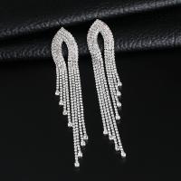 Moda flecos pendientes, aleación de zinc, con diamantes de imitación, borla, chapado, Joyería & para mujer & con diamantes de imitación, más colores para la opción, 125*24mm, Vendido por Par