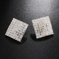 Zinc alliage strass Stud Earring, alliage de zinc, avec strass, cadre, Placage, bijoux de mode & pour femme & avec strass, argent, 25*25mm, Vendu par paire