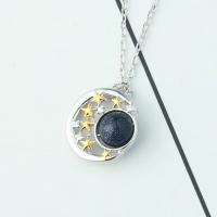 Sterling Silver Jewelry Necklace, 925 Sterling Silver, with Blue Goldstone, Moon and Star, plated, fashion jewelry & for woman, silver color, 6mm 