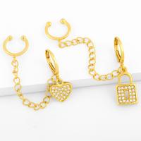 Brass, 18K gold plated, fashion jewelry & micro pave cubic zirconia & for woman, golden, 76*9mm 