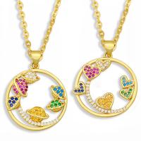 Cubic Zircon Micro Pave Brass Necklace, Round, 18K gold plated & micro pave cubic zirconia & for woman, golden, 450+50*25*22mm 