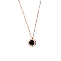 Collier de bijoux de titane, Acier titane, avec coquille, Plaqué de couleur d'or rose, pour femme & avec strass, noire, 11*2.5mm Environ 17.71 pouce, Vendu par brin