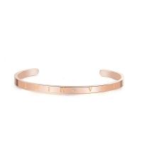 Titanium Steel Cuff Bangle, rose gold color plated, with letter pattern & for woman & with rhinestone Inner Approx 54mm 