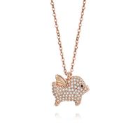 Collier de bijoux de titane, Acier titane, cochon, Plaqué de couleur d'or rose, pour femme & avec strass, 14.5*12.3*3.3mm Environ 17.71 pouce, Vendu par brin