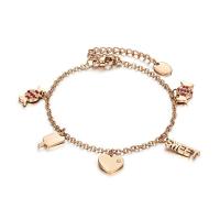 Titanium Steel Bracelet & Bangle, rose gold color plated, for woman & with rhinestone, 12*6.6*1.5mm,5.3*11.4*1.5mm,10.4*8.7*1.5mm,13.8*3.9*1.5mm Approx 7 Inch 