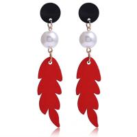 Wood Earring, with Plastic Pearl & Zinc Alloy, for woman nickel, lead & cadmium free 