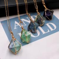 Gemstone Jewelry Pendant, Natural Fluorite, Polygon, plated, DIY 30-45*20-35mm 