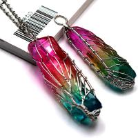 Natural Quartz Pendants, Clear Quartz, irregular, plated, DIY, multi-colored, 10-15*35-60mm 