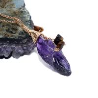 Natural Quartz Pendants, Amethyst, with Brass, irregular, polished, DIY purple, 440*50-70*1.5-2.5mm 