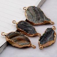 Natural Agate Druzy Connector, irregular, gold-filled, Unisex, brown, 30-50*5-15mm 