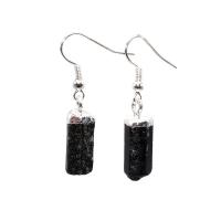 Gemstone Drop Earring, Schorl, irregular, polished, for woman, black, 15-22*7-12mm 