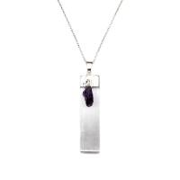 Gemstone Jewelry Pendant, Gypsum, with Schorl & Amethyst, Rectangle, polished, for woman 40-60*10-20mm 