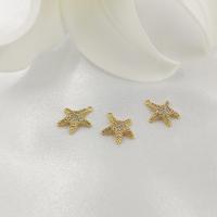 Cubic Zirconia Micro Pave Brass Pendant, Starfish, gold color plated, micro pave cubic zirconia 