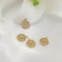 Cubic Zirconia Micro Pave Brass Pendant, Flat Round, gold color plated, micro pave cubic zirconia 