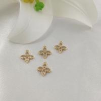 Cubic Zirconia Micro Pave Brass Pendant, Flower, gold color plated, micro pave cubic zirconia Approx 0.6mm 