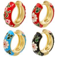 Brass Hoop Earring, Donut, gold color plated, enamel 