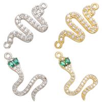 Cubic Zirconia Micro Pave Brass Pendant, Snake, plated & micro pave cubic zirconia & enamel 14.5*23mm,9*18.5mm 